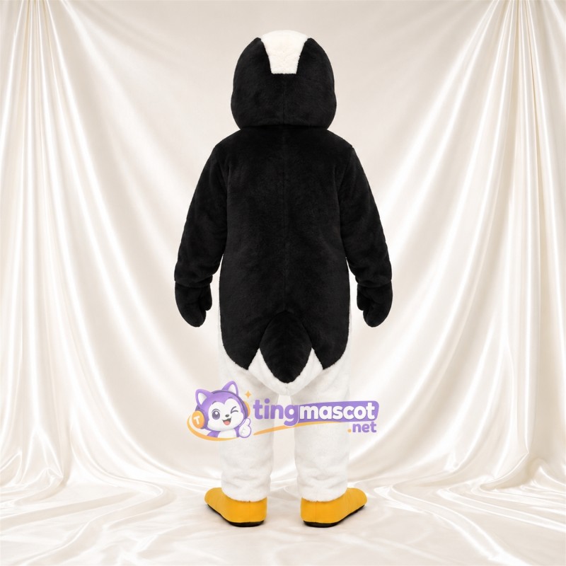 Black and White Penguin Mascot Costume - Angled White Brows and Yellow Feet Black and White Penguin Mascot Costume - Angled White Brows and Yellow Feet