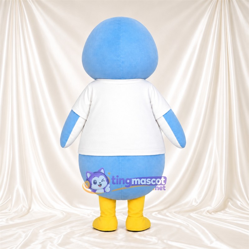 Costume de mascotte Manchot – bleu clair – T-shirt (blanc); Yeux (fermé, souriant) Costume de mascotte Manchot – bleu clair – T-shirt (blanc); Yeux (fermé, souriant)