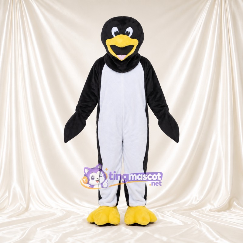 Black and White Penguin Mascot Costume - Broad Smile and Yellow Feet Black and White Penguin Mascot Costume - Broad Smile and Yellow Feet
