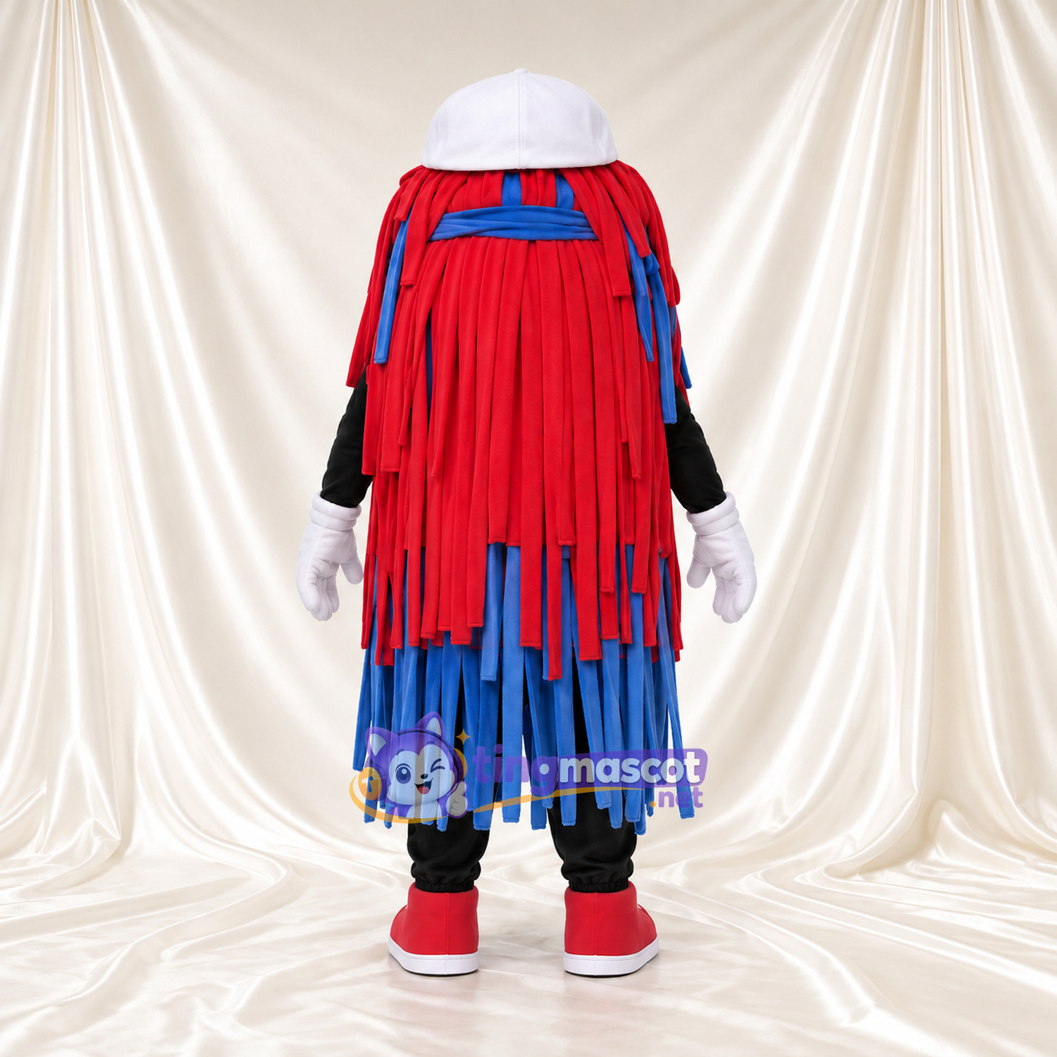 Maskottchenkostüm Autowaschbürste – rot / blau – Kappe (weiß); Sneaker (rot) Maskottchenkostüm Autowaschbürste – rot / blau – Kappe (weiß); Sneaker (rot)