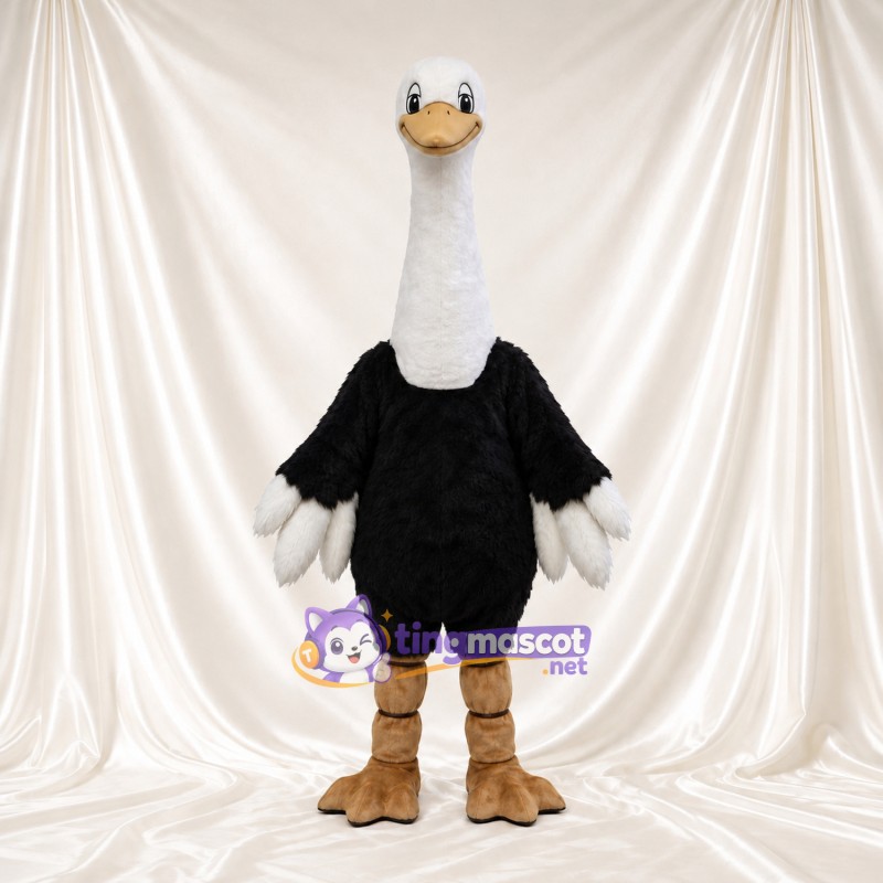 Costume de mascotte Autruche – noir – Cou (long, blanc); Jambes (marron) Costume de mascotte Autruche – noir – Cou (long, blanc); Jambes (marron)