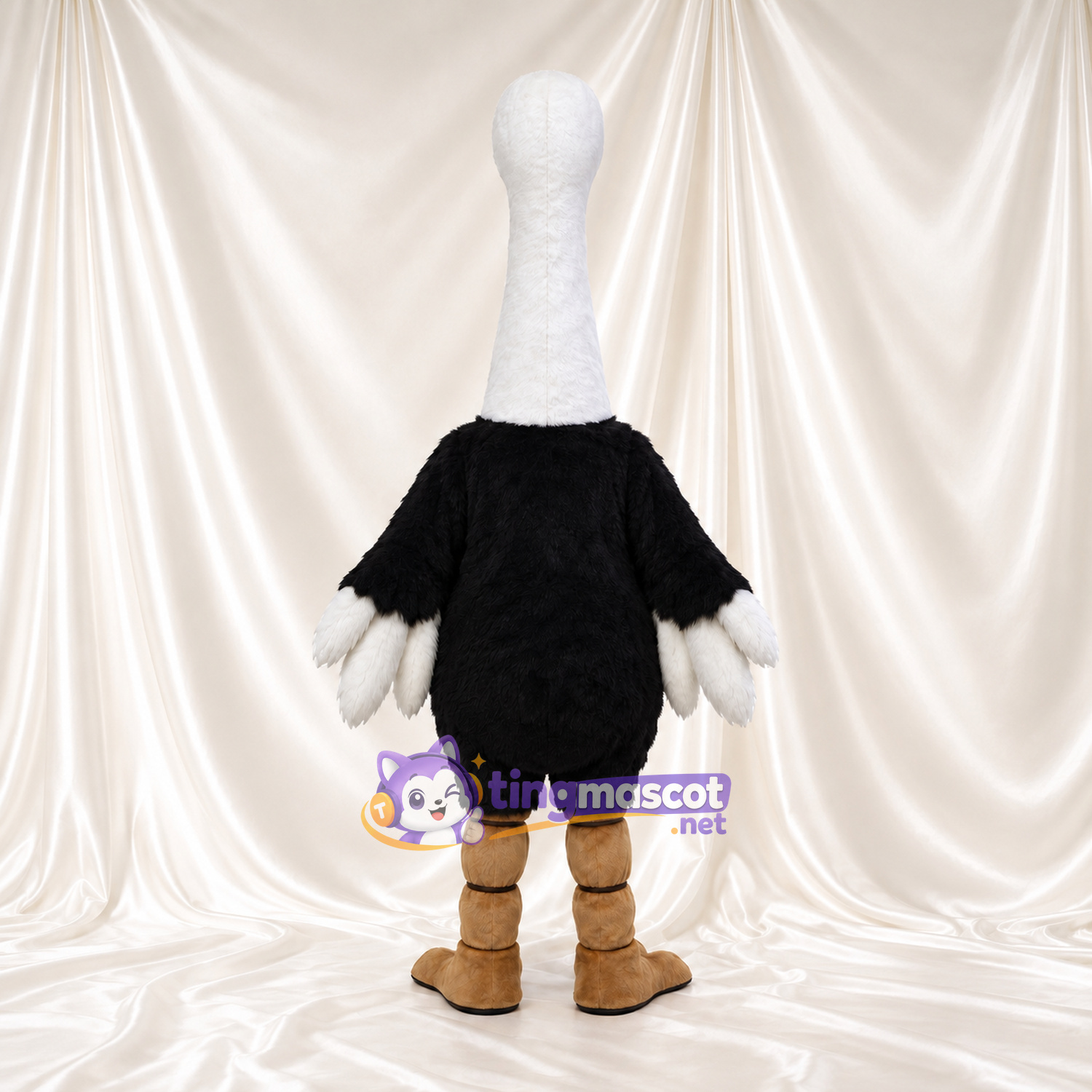 Costume de mascotte Autruche – noir – Cou (long, blanc); Jambes (marron) Costume de mascotte Autruche – noir – Cou (long, blanc); Jambes (marron)