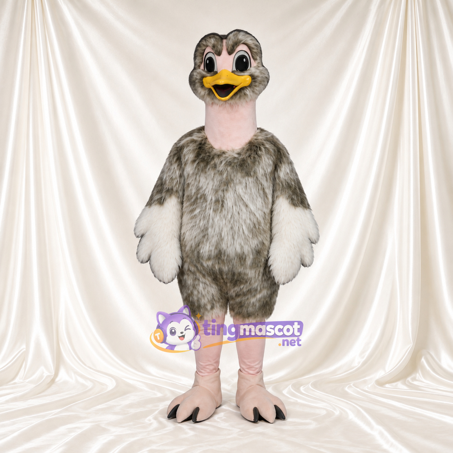 Costume de mascotte Autruche – gris – Cou (rose); Jambes (rose) Costume de mascotte Autruche – gris – Cou (rose); Jambes (rose)