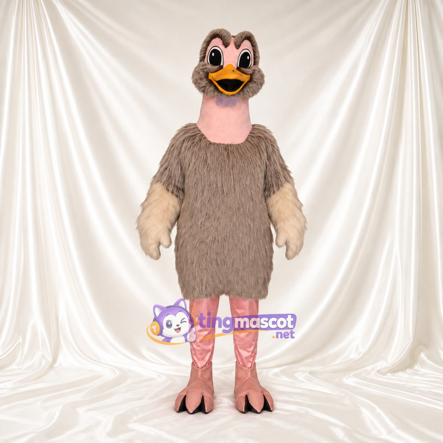 Costume de mascotte Autruche – marron – Bouts des ailes (crème); Jambes (rose) Costume de mascotte Autruche – marron – Bouts des ailes (crème); Jambes (rose)