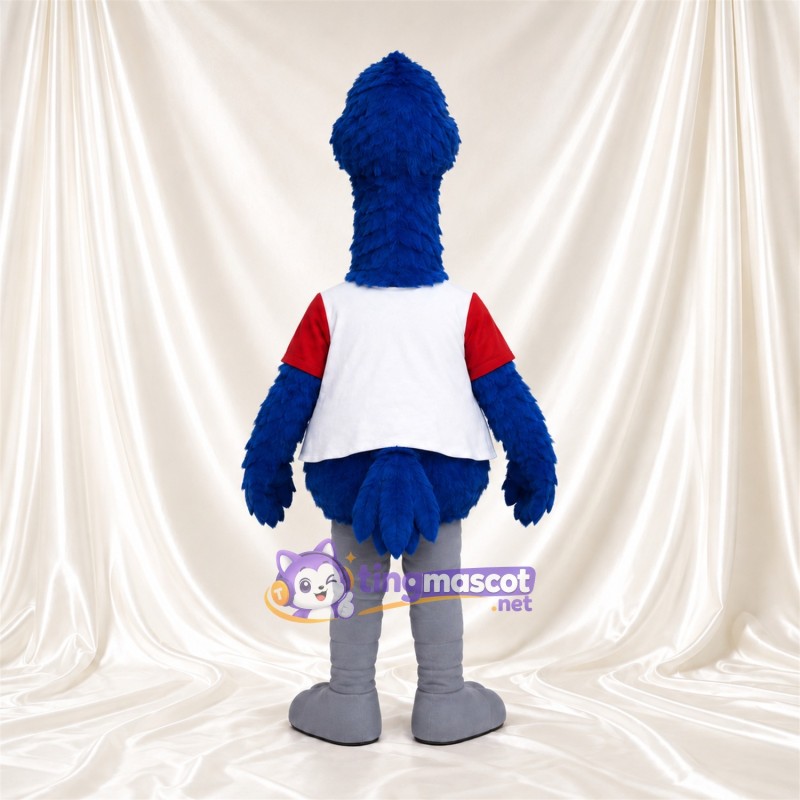 Costume de mascotte Autruche – bleu – Chemise (rouge, blanc); Pieds (gris) Costume de mascotte Autruche – bleu – Chemise (rouge, blanc); Pieds (gris)