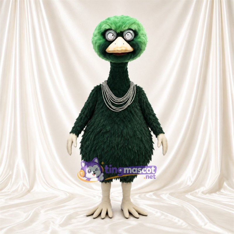 Dark Green Bird Mascot Costume - Light Green Head and Layered Necklace Dark Green Bird Mascot Costume - Light Green Head and Layered Necklace