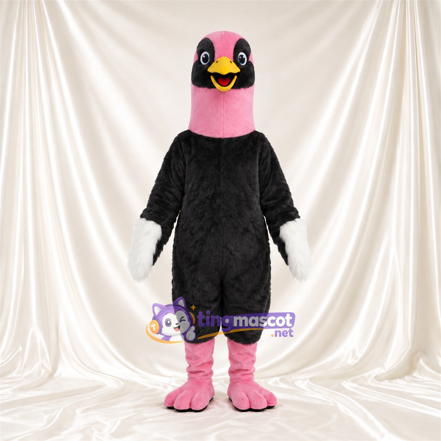 Costume de mascotte Autruche – noir – Cou (rose); Bottes (rose) Costume de mascotte Autruche – noir – Cou (rose); Bottes (rose)