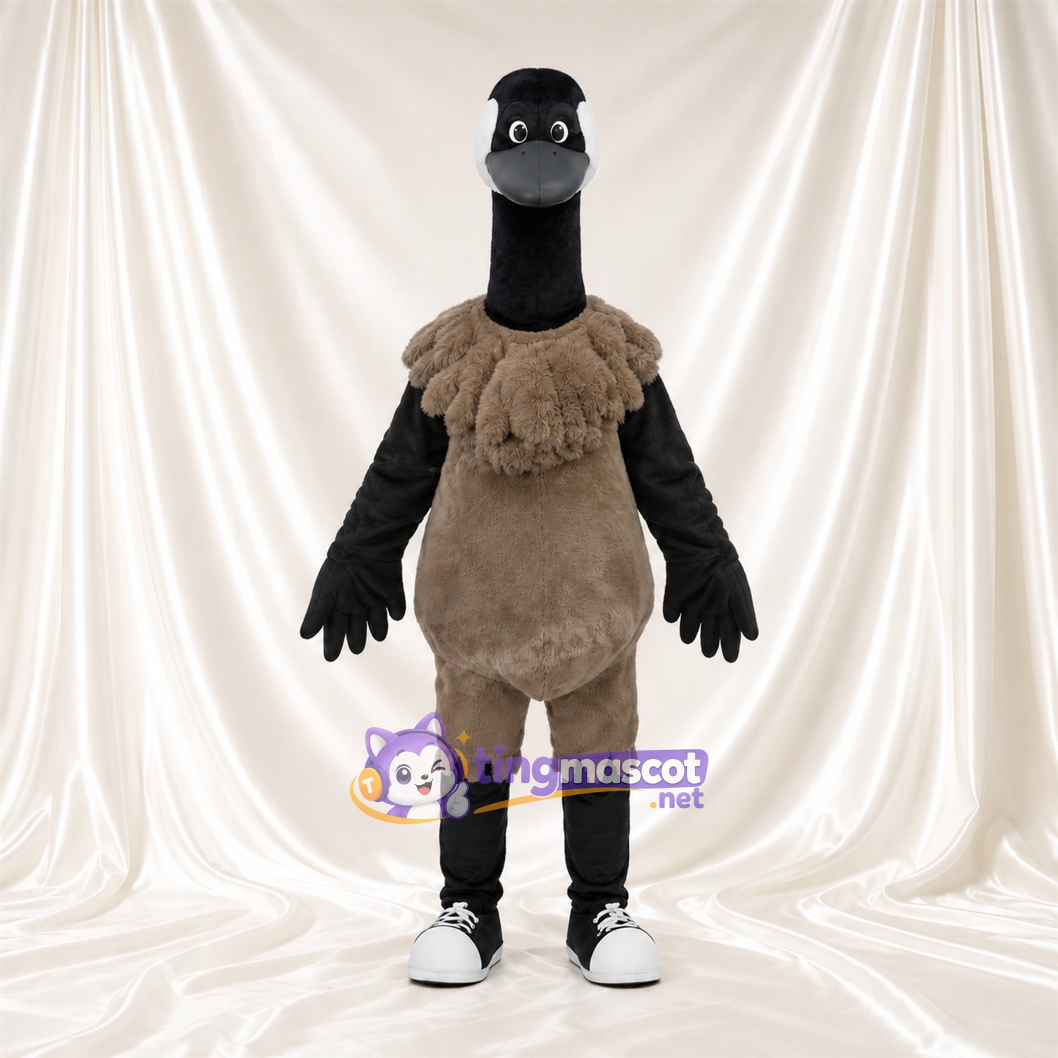 Costume de mascotte Autruche – marron – Cou (noir); Baskets (blanc) Costume de mascotte Autruche – marron – Cou (noir); Baskets (blanc)
