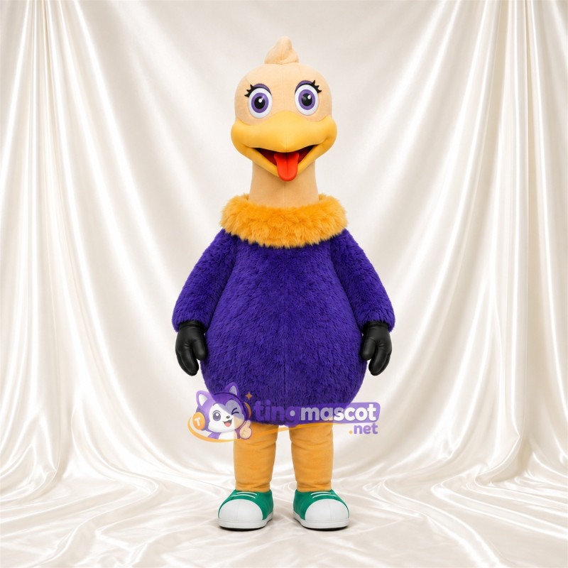 Costume de mascotte Autruche – jaune – Tunique (violet); Collerette (doré) Costume de mascotte Autruche – jaune – Tunique (violet); Collerette (doré)