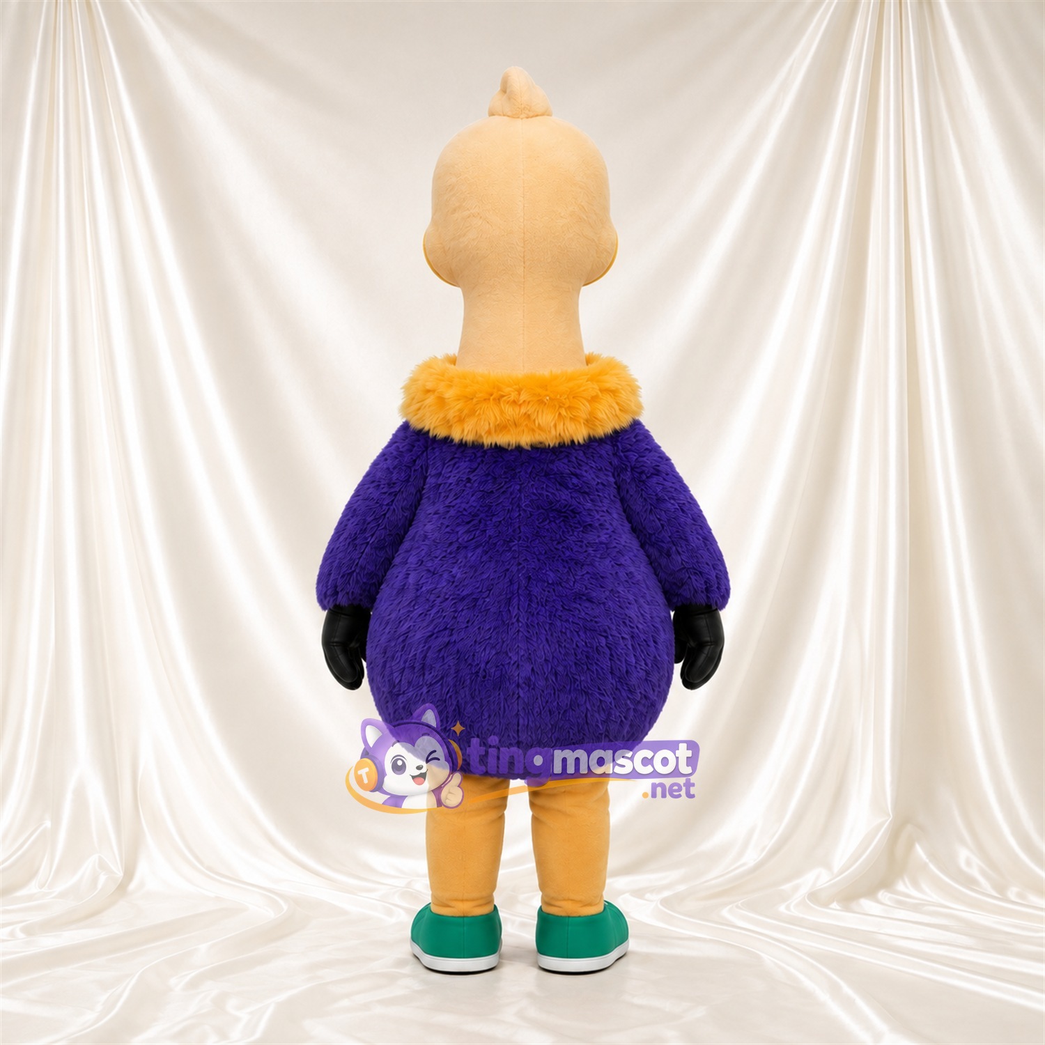 Costume de mascotte Autruche – jaune – Tunique (violet); Collerette (doré) Costume de mascotte Autruche – jaune – Tunique (violet); Collerette (doré)