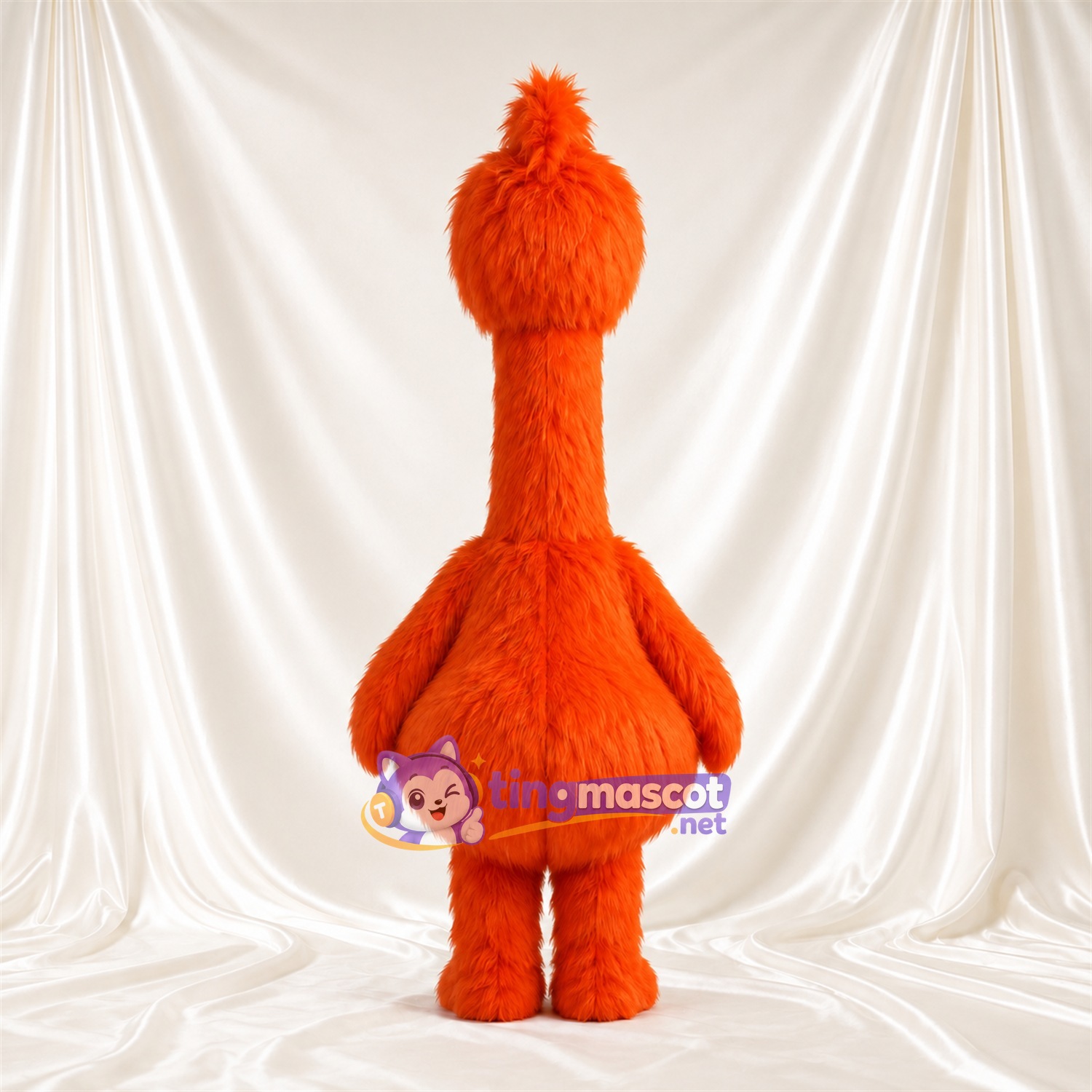 Maskottchenkostüm Strauß – orange – Schnabel (violett); Langer Hals Maskottchenkostüm Strauß – orange – Schnabel (violett); Langer Hals