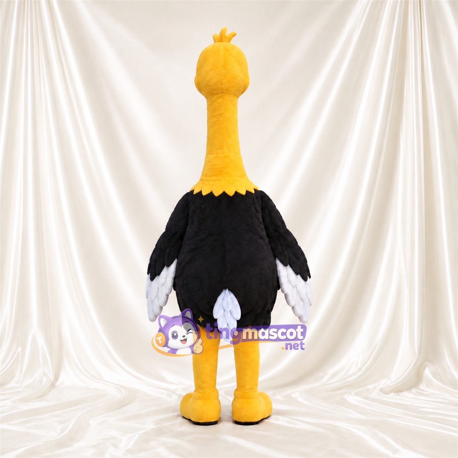 Costume de mascotte Autruche – jaune – Corps (noir); Bouts des ailes (blanc) Costume de mascotte Autruche – jaune – Corps (noir); Bouts des ailes (blanc)