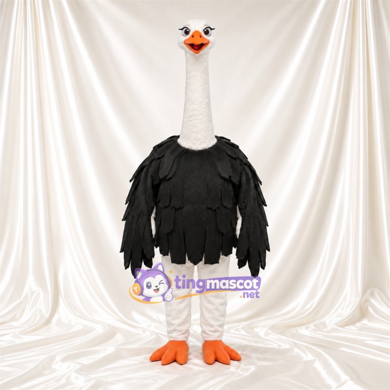 Costume de mascotte Autruche – noir – Cou (blanc); Plumes (à plusieurs couches, noir) Costume de mascotte Autruche – noir – Cou (blanc); Plumes (à plusieurs couches, noir)
