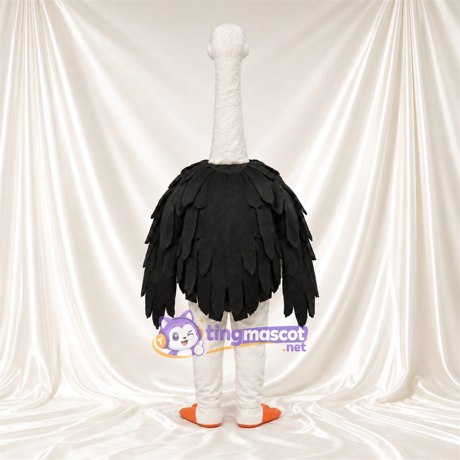 Costume de mascotte Autruche – noir – Cou (blanc); Plumes (à plusieurs couches, noir) Costume de mascotte Autruche – noir – Cou (blanc); Plumes (à plusieurs couches, noir)