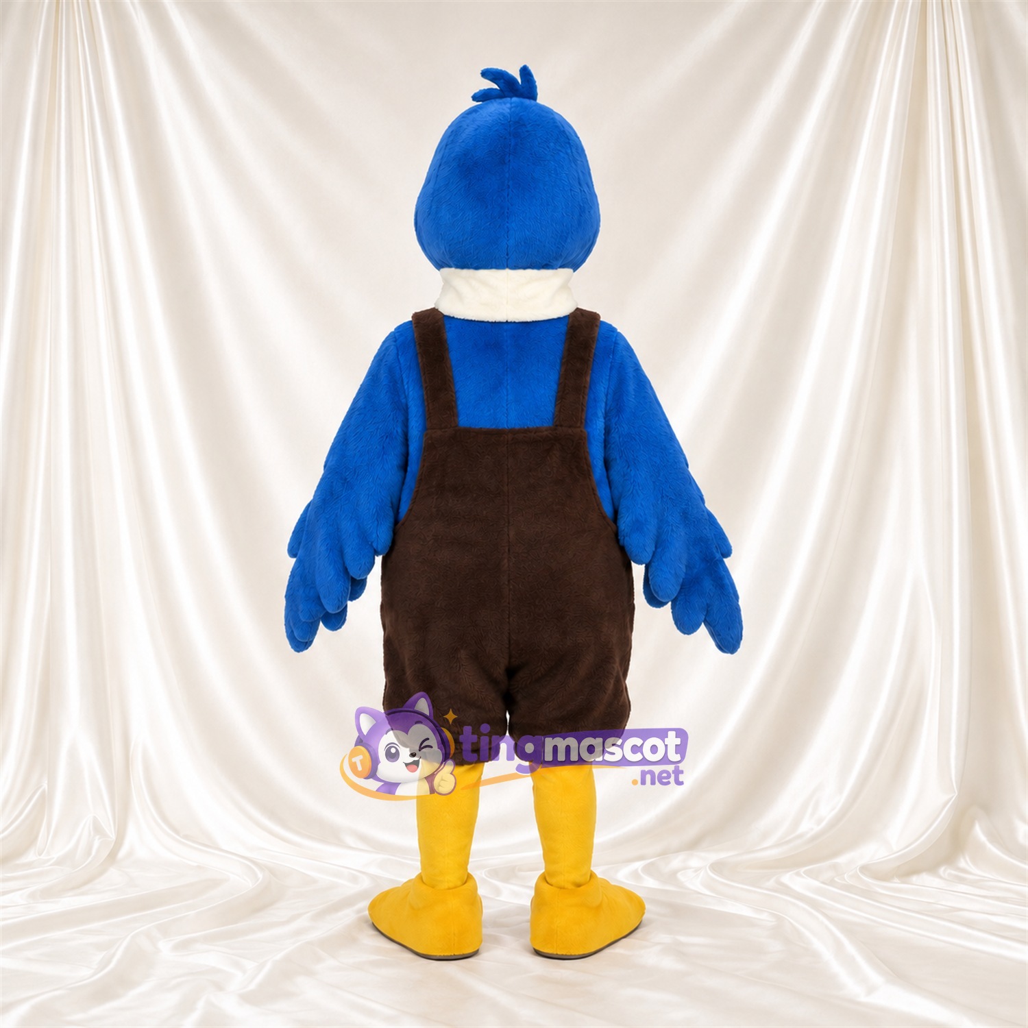 Blue Duck Mascot Costume - Brown Suspender Shorts and Yellow Legs Blue Duck Mascot Costume - Brown Suspender Shorts and Yellow Legs