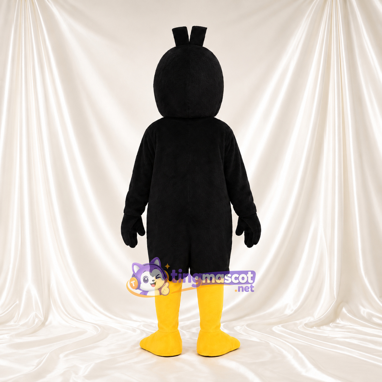 Black Duck Mascot Costume - Tall Crest and Flat Yellow Bill Black Duck Mascot Costume - Tall Crest and Flat Yellow Bill