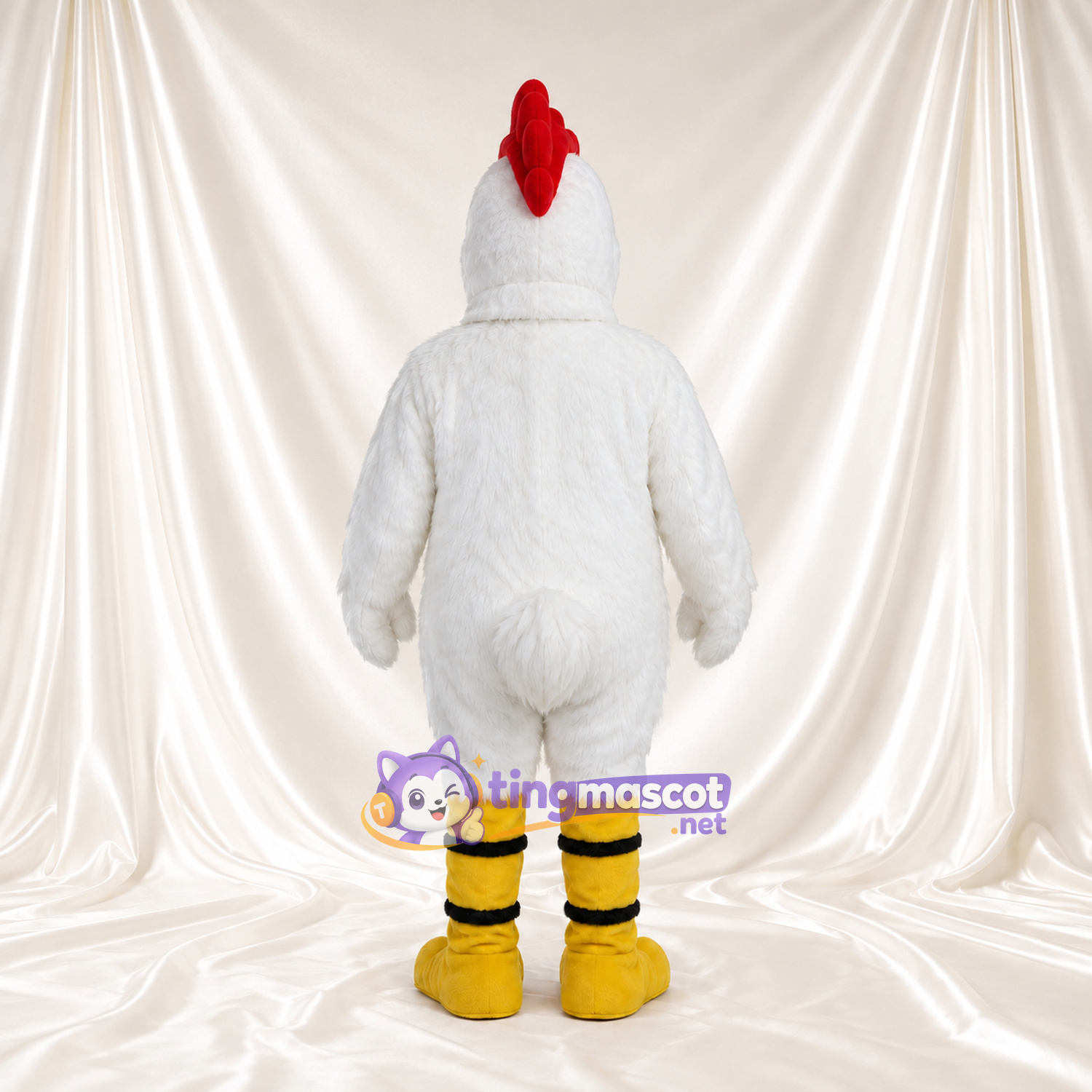 Costume de mascotte Coq – blanc – Crête (rouge); Jambes (rayé, jaune) Costume de mascotte Coq – blanc – Crête (rouge); Jambes (rayé, jaune)