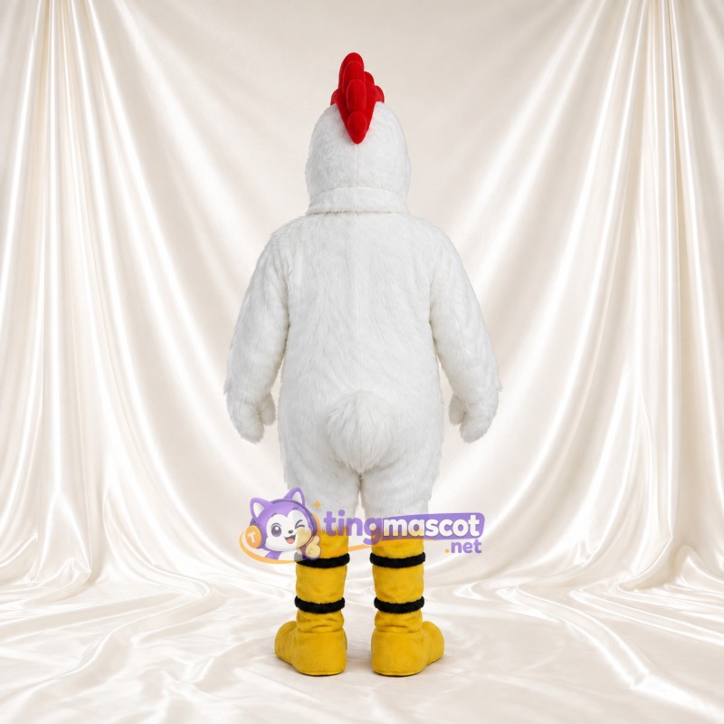 Costume de mascotte Coq – blanc – Crête (rouge); Jambes (rayé, jaune) Costume de mascotte Coq – blanc – Crête (rouge); Jambes (rayé, jaune)