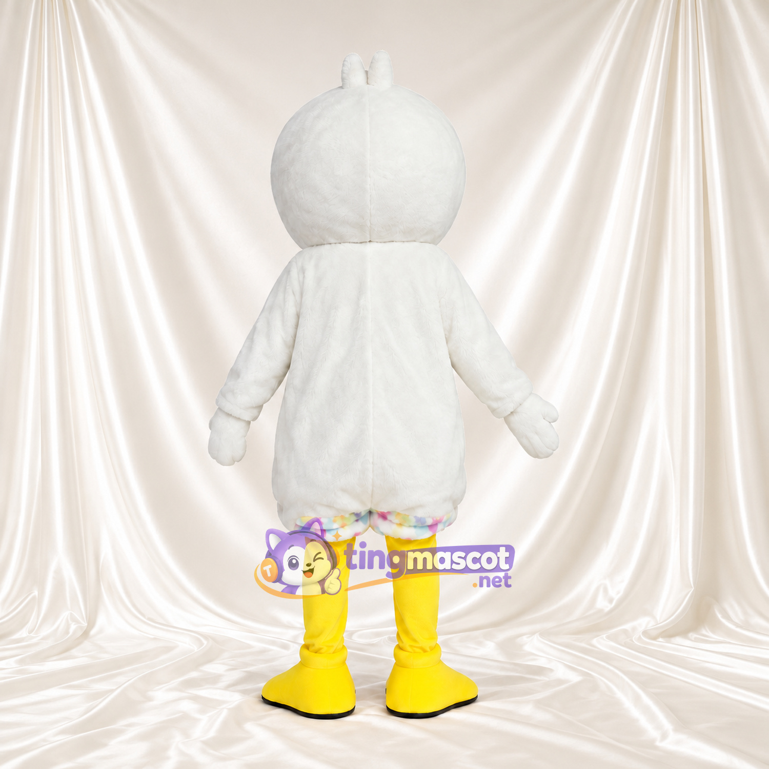 Costume de mascotte Caneton – blanc – Jambes (fleuri, jaune) Costume de mascotte Caneton – blanc – Jambes (fleuri, jaune)