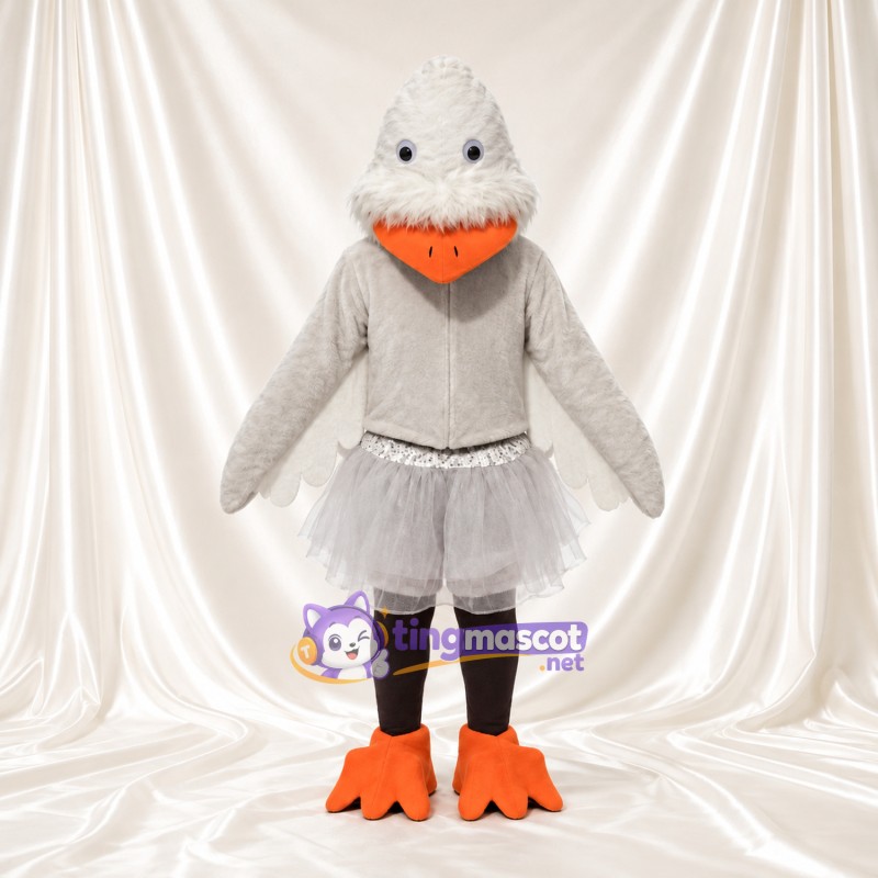 Costume de mascotte Canard – gris – Tutu (blanc); Jambes (noir) Costume de mascotte Canard – gris – Tutu (blanc); Jambes (noir)