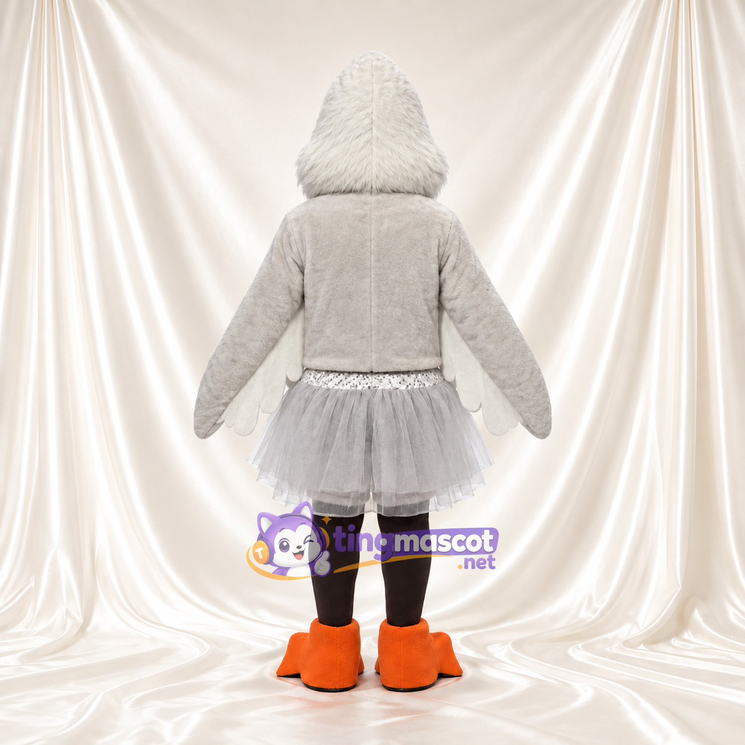 Costume de mascotte Canard – gris – Tutu (blanc); Jambes (noir) Costume de mascotte Canard – gris – Tutu (blanc); Jambes (noir)