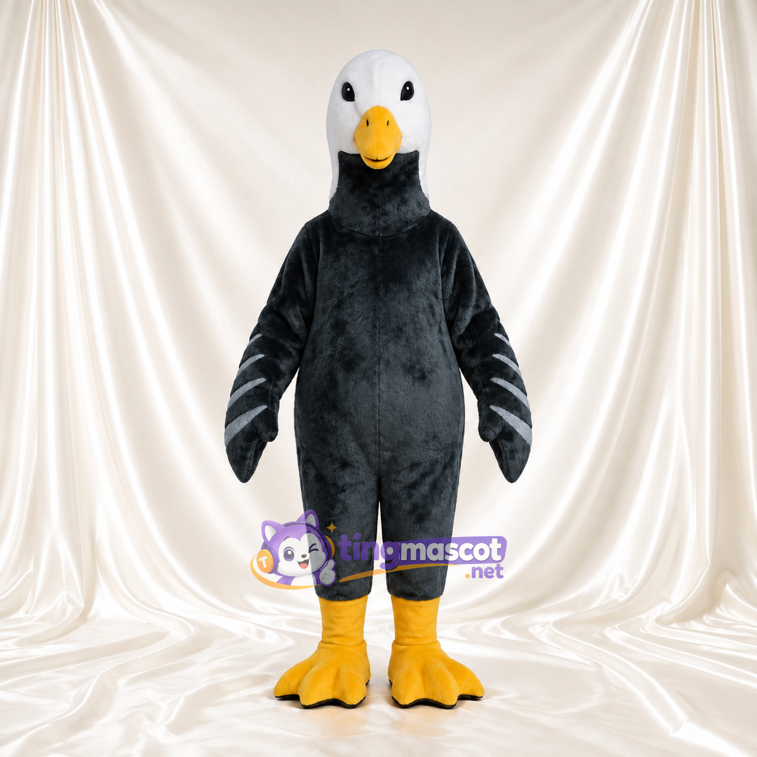 Costume de mascotte Canard – gris – Tête (blanc); Ailes (rayé) Costume de mascotte Canard – gris – Tête (blanc); Ailes (rayé)