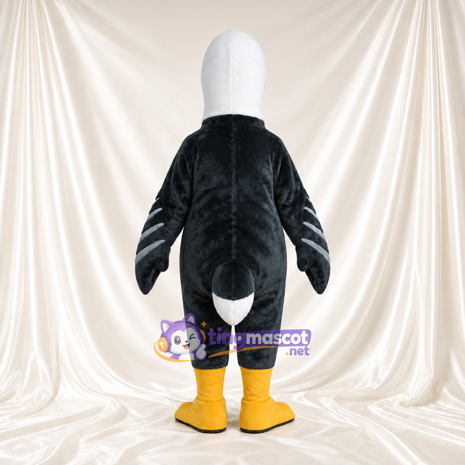 Costume de mascotte Canard – gris – Tête (blanc); Ailes (rayé) Costume de mascotte Canard – gris – Tête (blanc); Ailes (rayé)