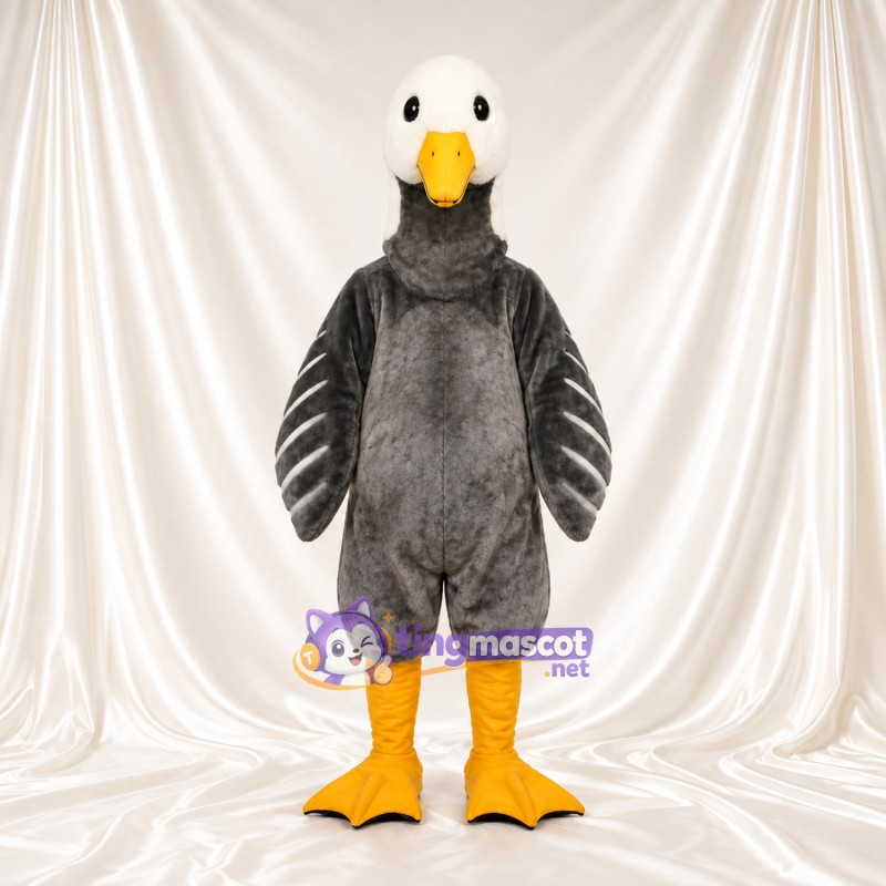 Costume de mascotte Canard – gris foncé – Tête (blanc); Jambes (jaune) Costume de mascotte Canard – gris foncé – Tête (blanc); Jambes (jaune)