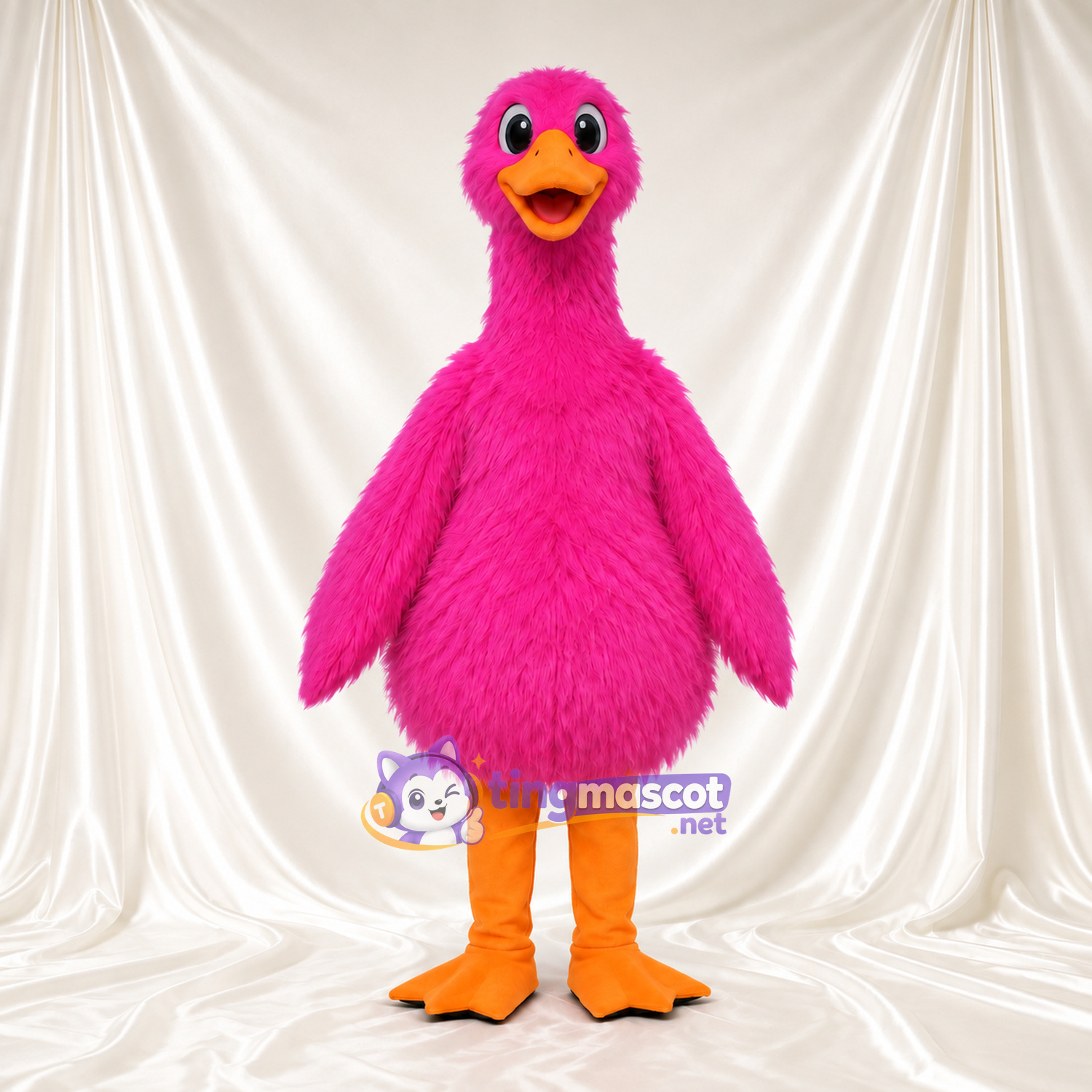 Hot Pink Goose Mascot Costume - Long Neck and Orange Legs Hot Pink Goose Mascot Costume - Long Neck and Orange Legs