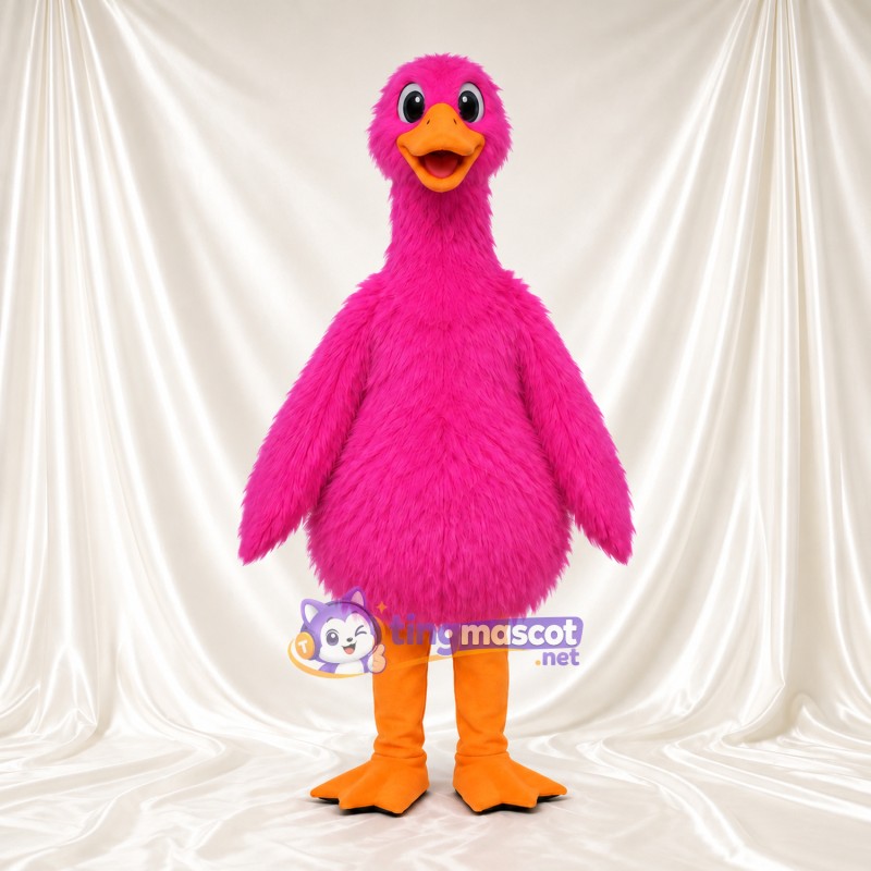 Hot Pink Goose Mascot Costume - Long Neck and Orange Legs Hot Pink Goose Mascot Costume - Long Neck and Orange Legs