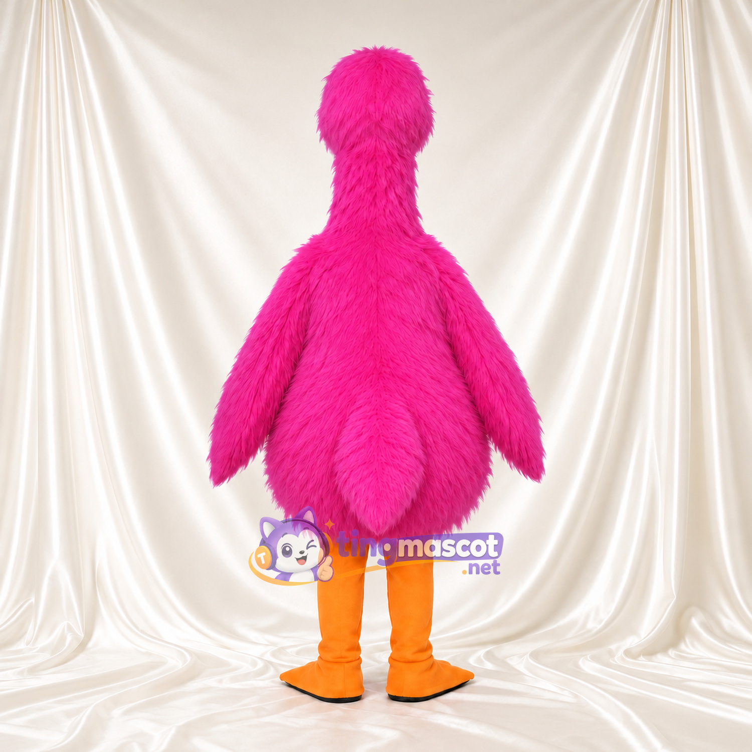 Hot Pink Goose Mascot Costume - Long Neck and Orange Legs Hot Pink Goose Mascot Costume - Long Neck and Orange Legs