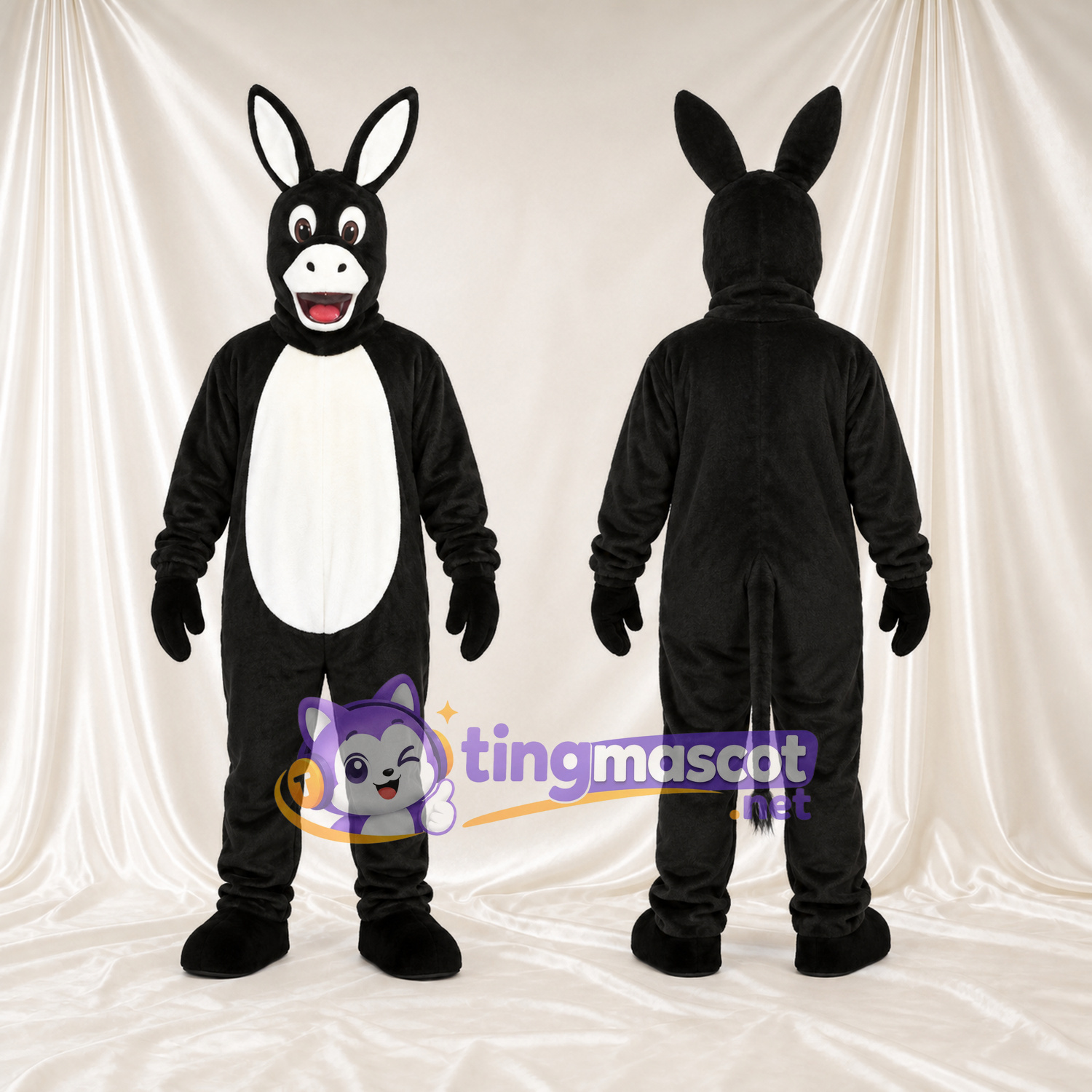 Black Donkey Mascot Costume - White Belly and Long Ears Black Donkey Mascot Costume - White Belly and Long Ears