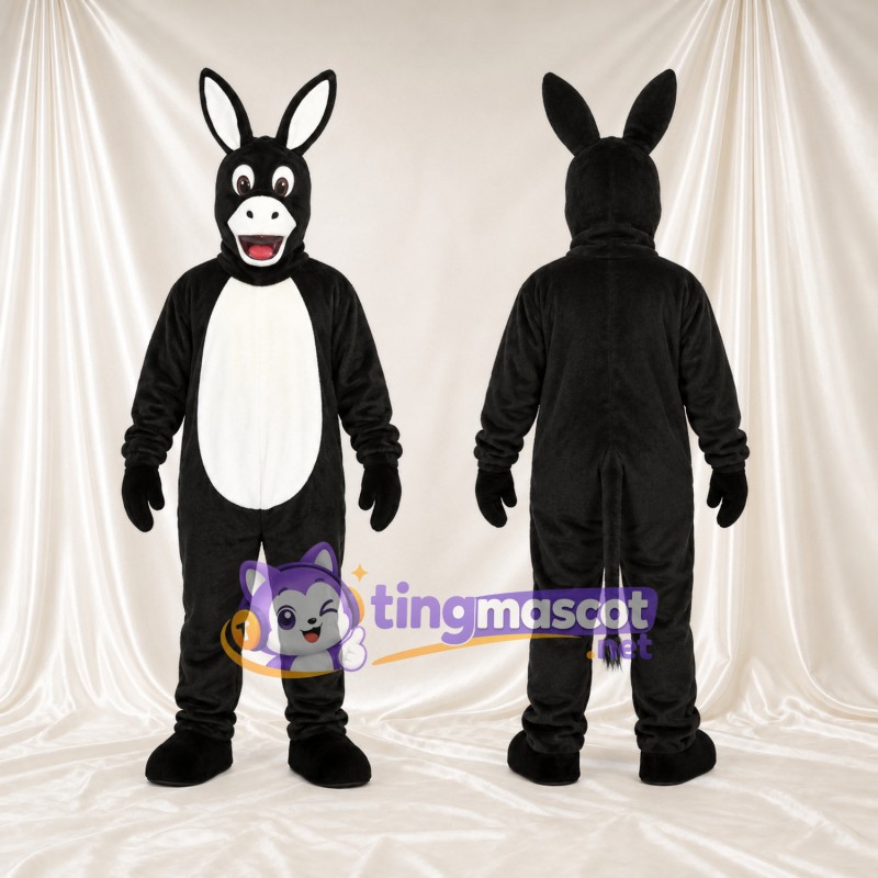 Black Donkey Mascot Costume - White Belly and Long Ears