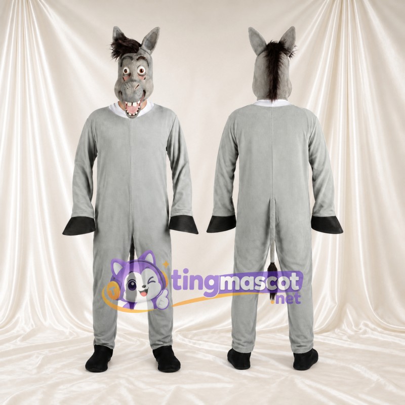 Costume de mascotte Âne – gris – Crinière (hirsute); Museau allongé