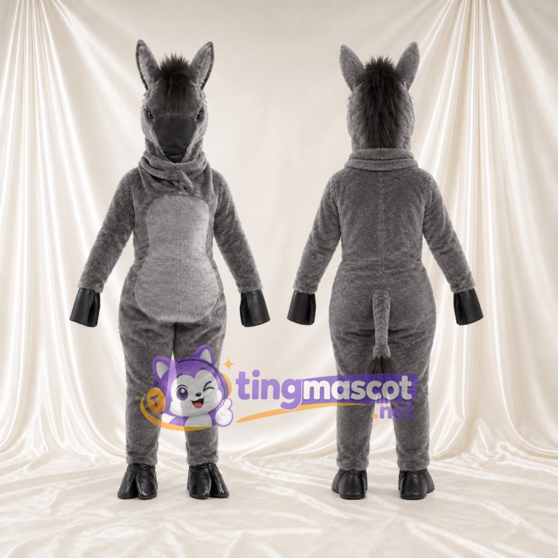 Maskottchenkostüm Esel – dunkelgrau – Schnauze (schmal); Hufe (schwarz)