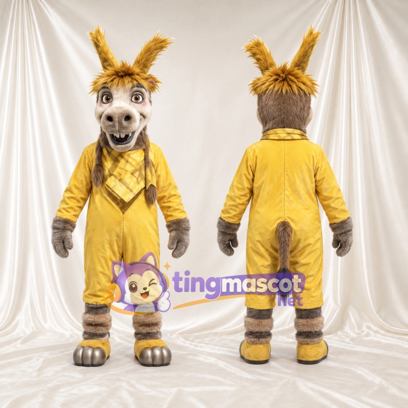 Costume de mascotte Âne – selon la photo – Salopette (jaune); Écharpe (à carreaux)