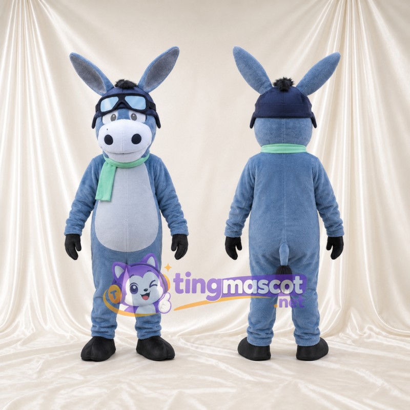 Costume de mascotte Âne – bleu / gris – Lunettes de protection; Écharpe (vert)