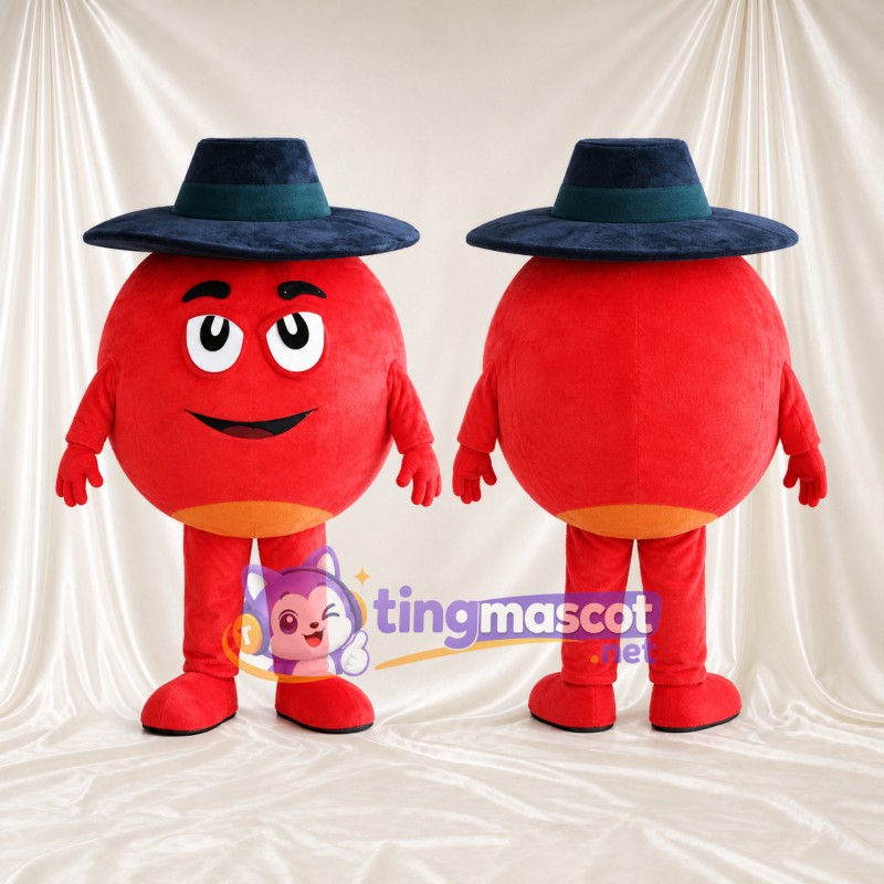 Costume de mascotte Personnage rond – rouge – Chapeau (bleu foncé, large)
