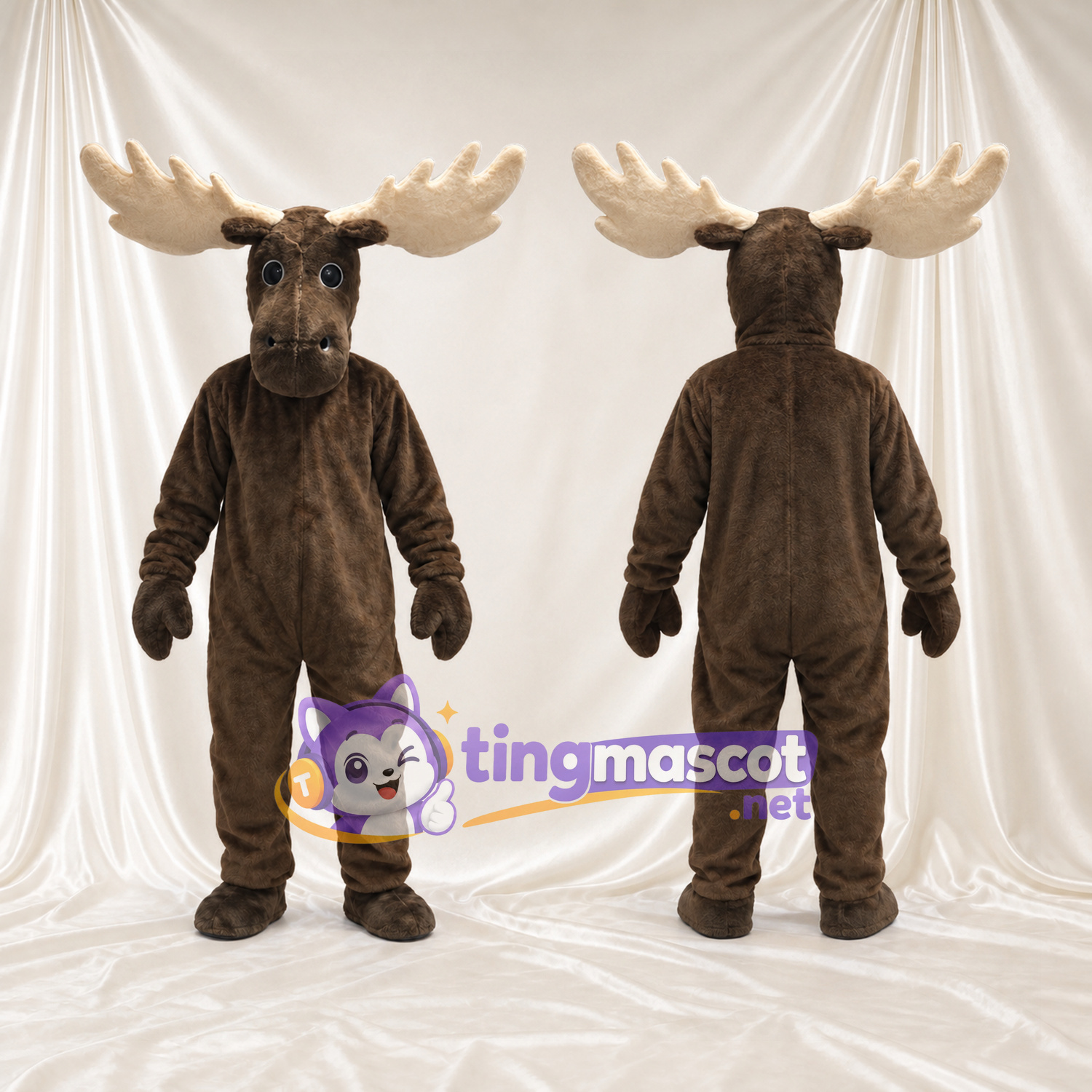 Costume de mascotte Élan – marron foncé – Bois (large, crème)