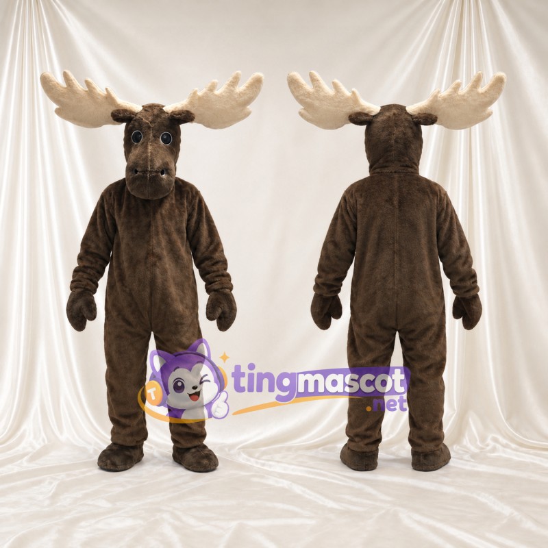 Costume de mascotte Élan – marron foncé – Bois (large, crème)