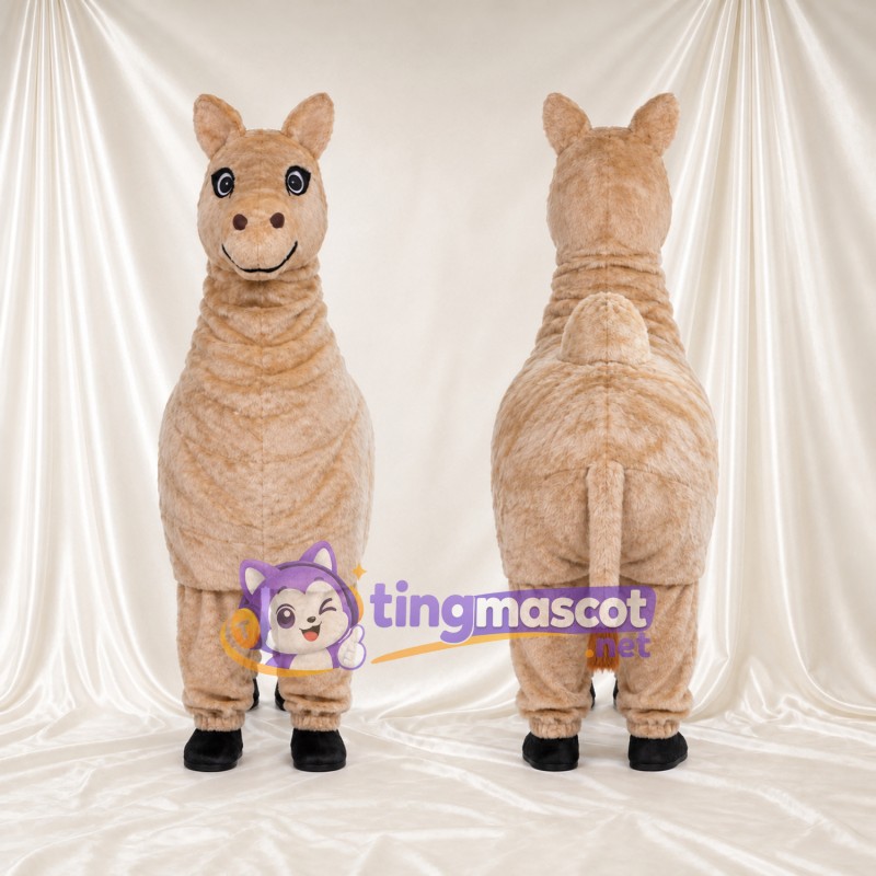 Beige Camel Mascot Costume - Long Neck and Black Hooves
