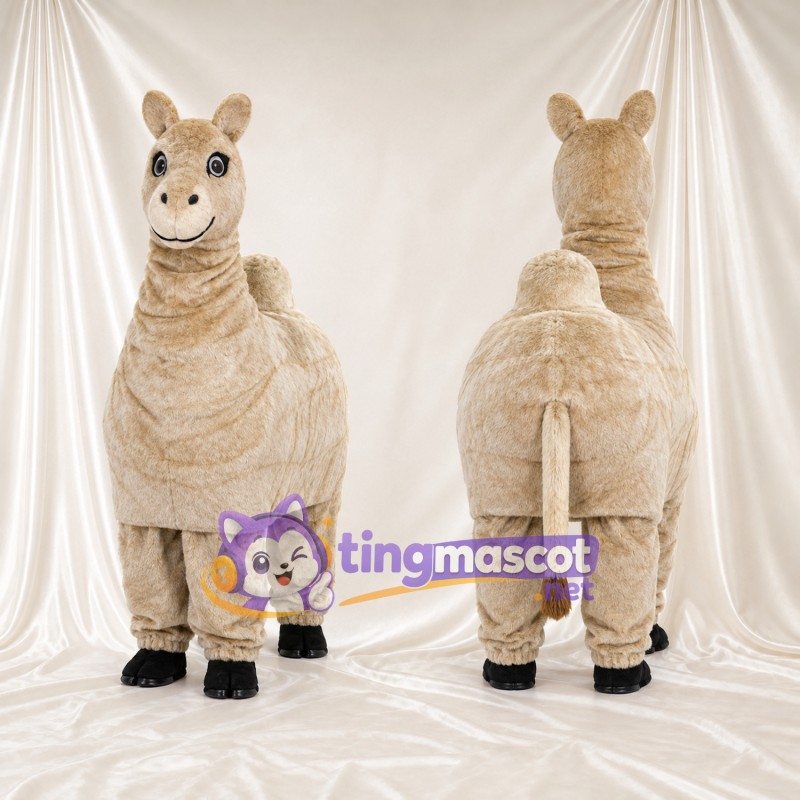 Beige Camel Mascot Costume - Long Neck and Four-Legged Body