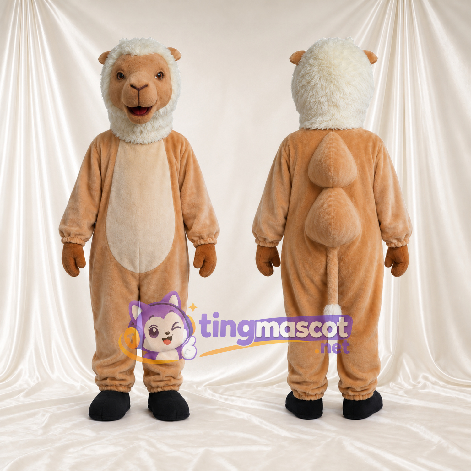 Costume de mascotte Chameau – brun clair – Barbe (blanc); Ventre (crème) Costume de mascotte Chameau – brun clair – Barbe (blanc); Ventre (crème)