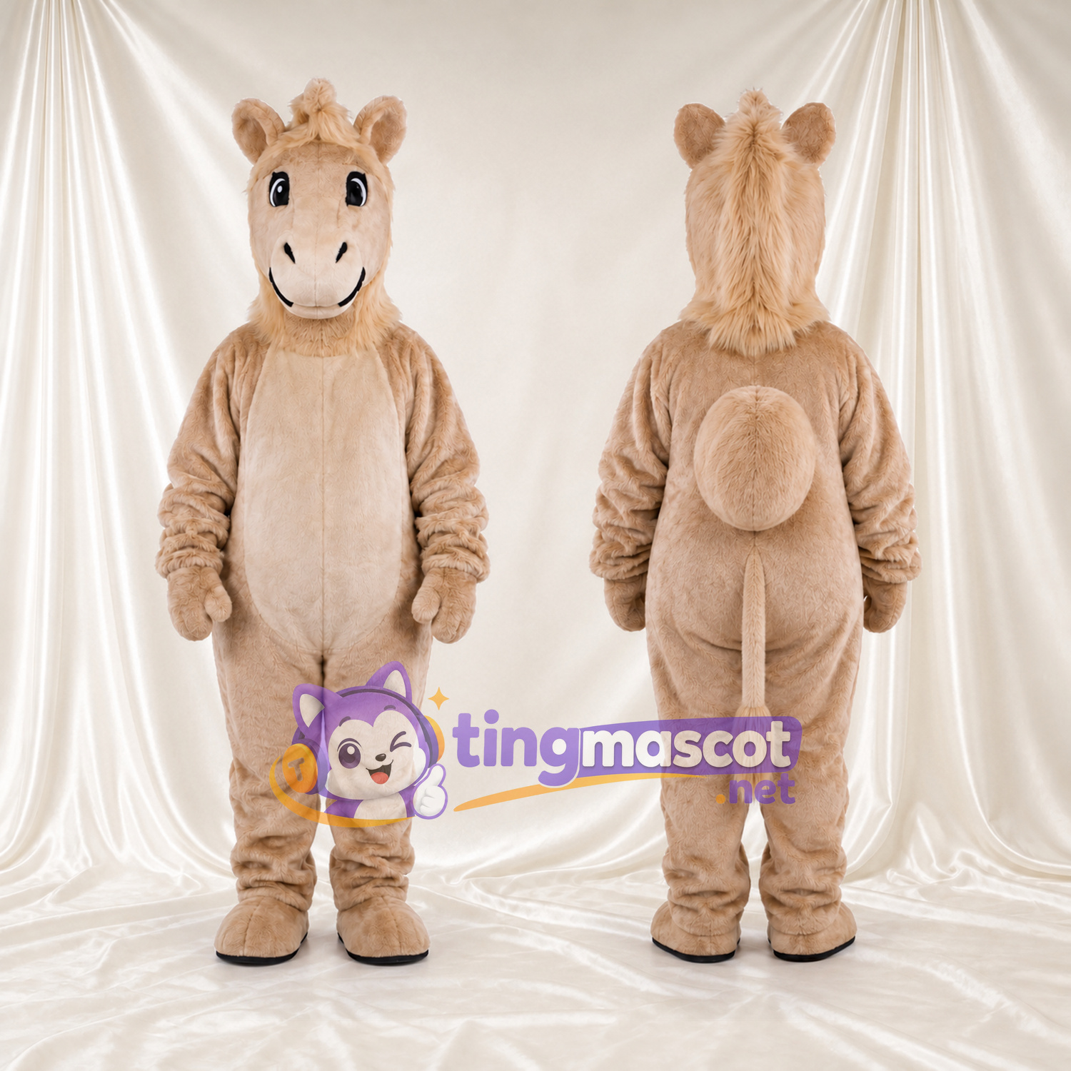 Beige Camel Mascot Costume - Pale Belly and Smiling Muzzle Beige Camel Mascot Costume - Pale Belly and Smiling Muzzle