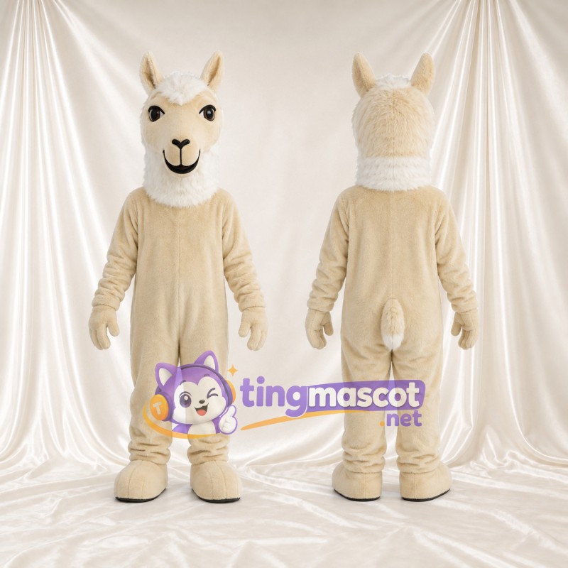 Maskottchenkostüm Lama – creme – Haarschopf (weiß); Nase (schwarz)
