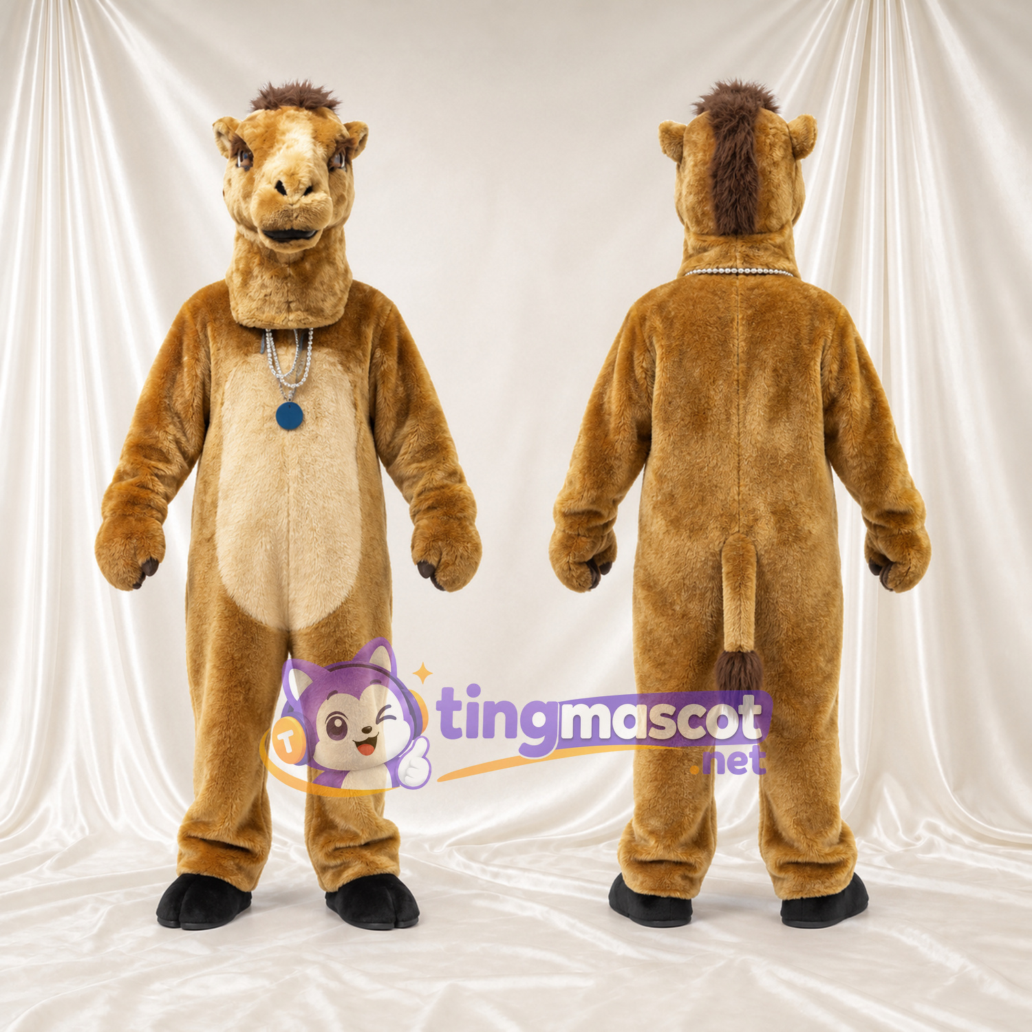 Brown Camel Mascot Costume - Cream Belly and Pendant Necklace Brown Camel Mascot Costume - Cream Belly and Pendant Necklace