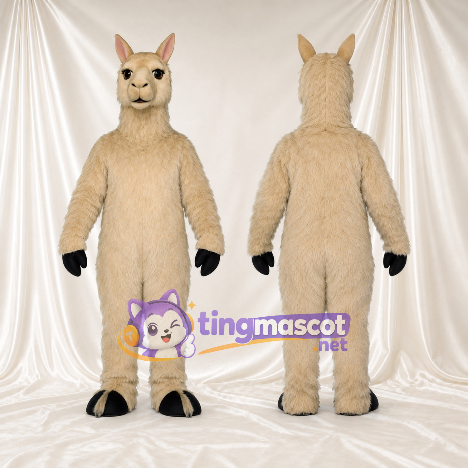 Maskottchenkostüm Lama – creme – Langer Hals; Hufe (schwarz) Maskottchenkostüm Lama – creme – Langer Hals; Hufe (schwarz)