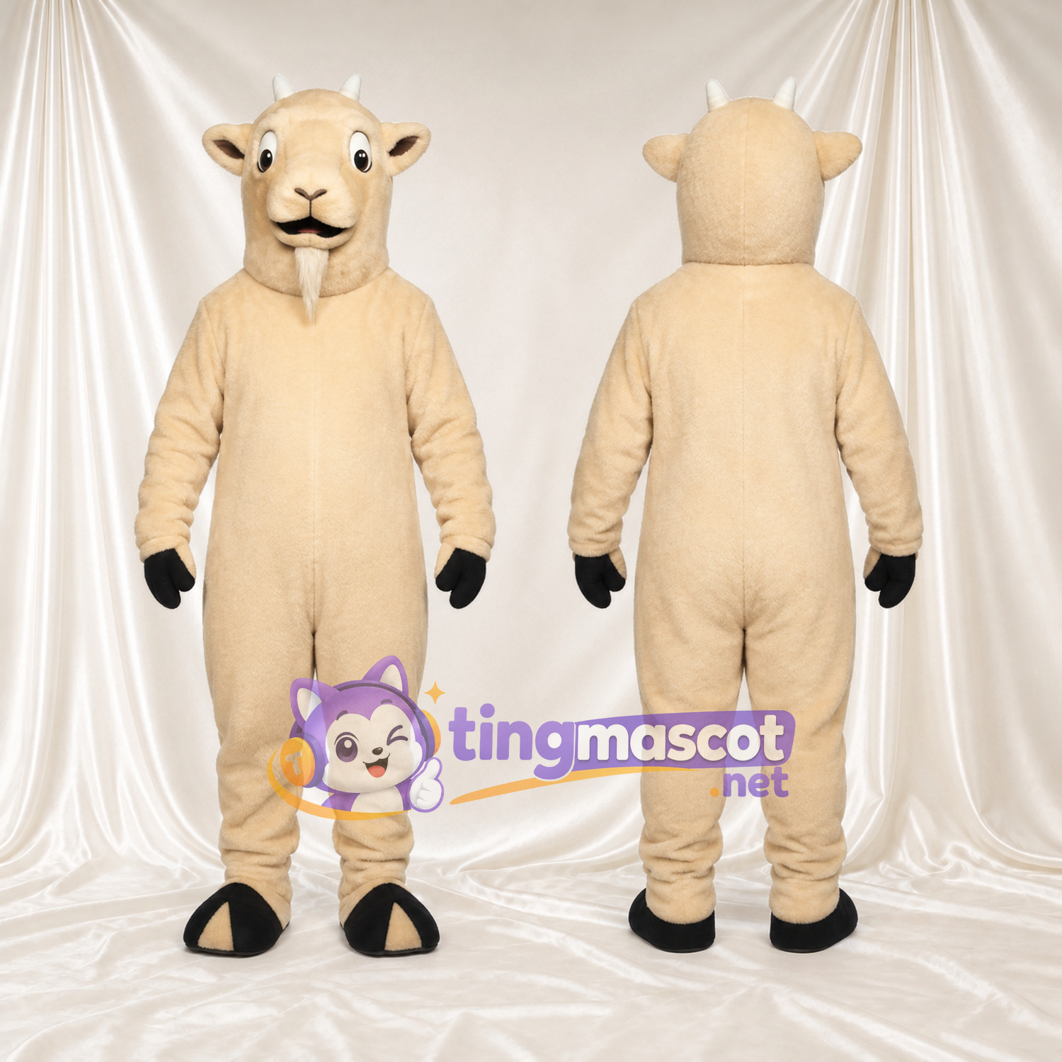 Beige Goat Mascot Costume - Small Horns and White Goatee Beige Goat Mascot Costume - Small Horns and White Goatee