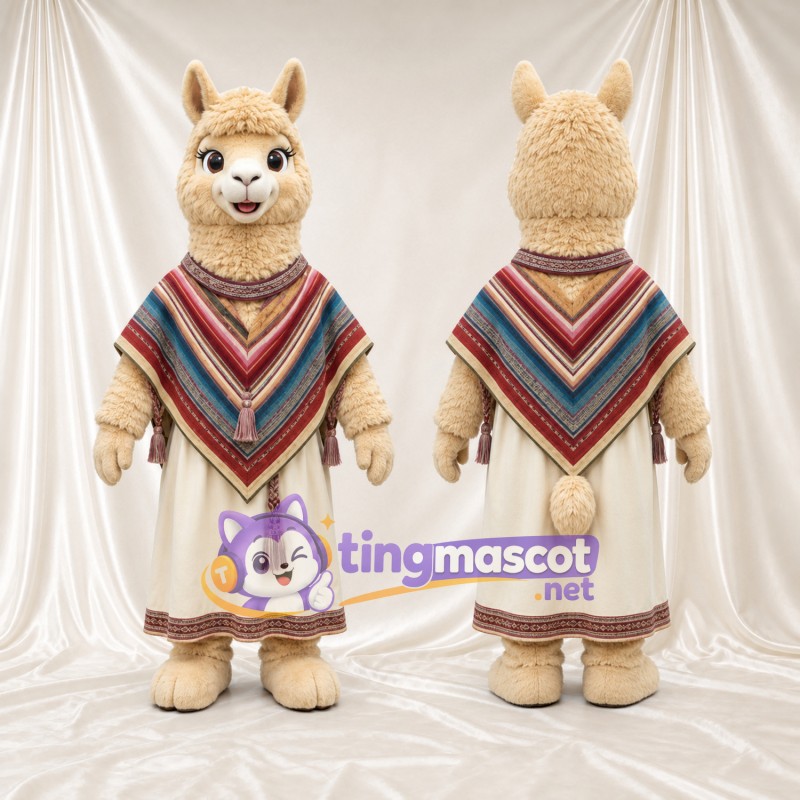 Maskottchenkostüm Lama – creme – Poncho (gestreift); Tunika (lang)