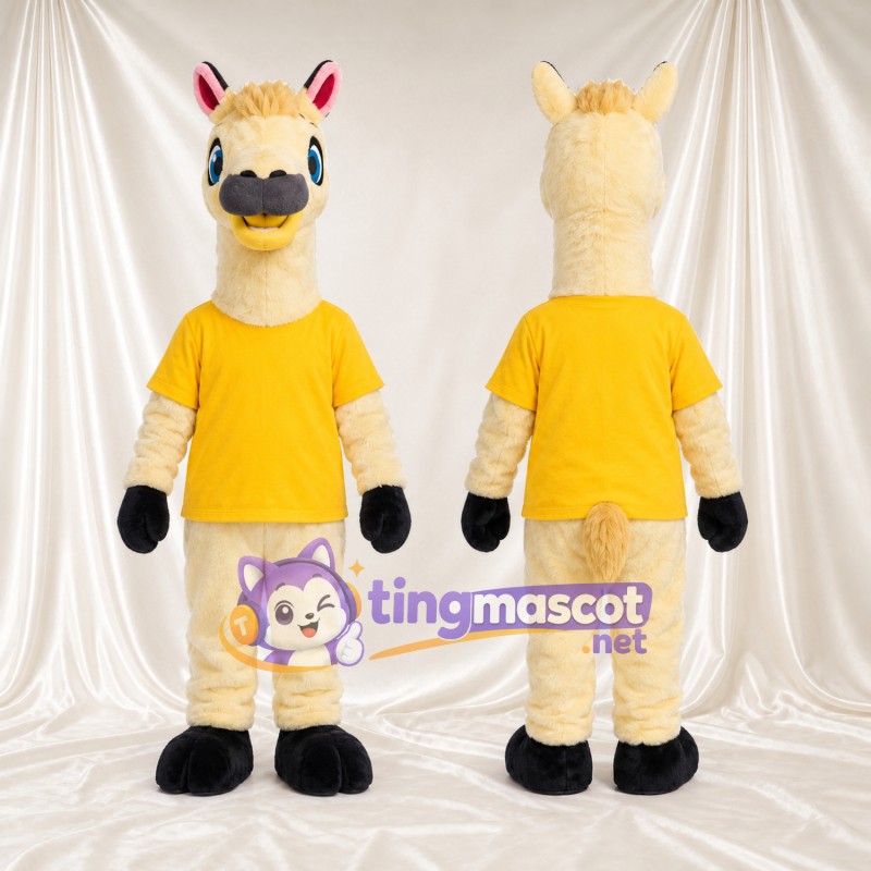 Maskottchenkostüm Lama – creme – T-Shirt (gelb); Schnauze (schwarz)